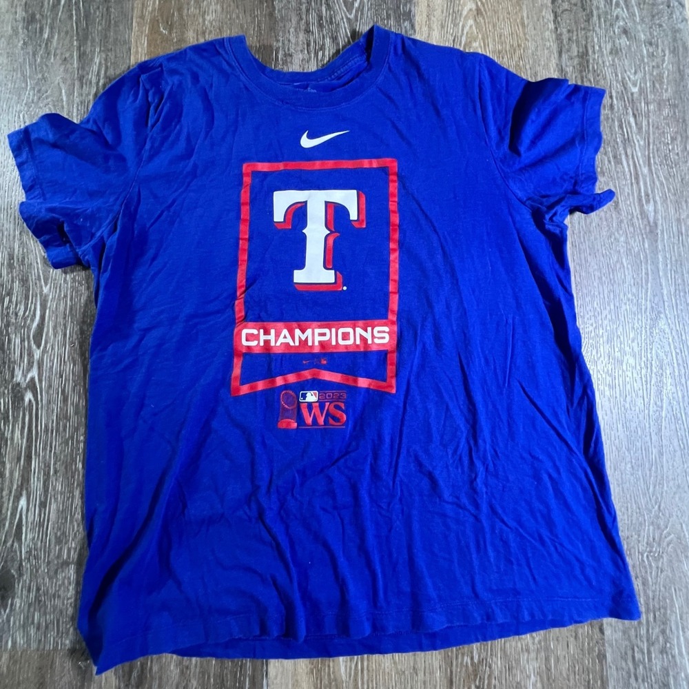 Nike T-Shirt Mens XL Blue Texas Rangers 2023 World Series Champions Graphic Tee